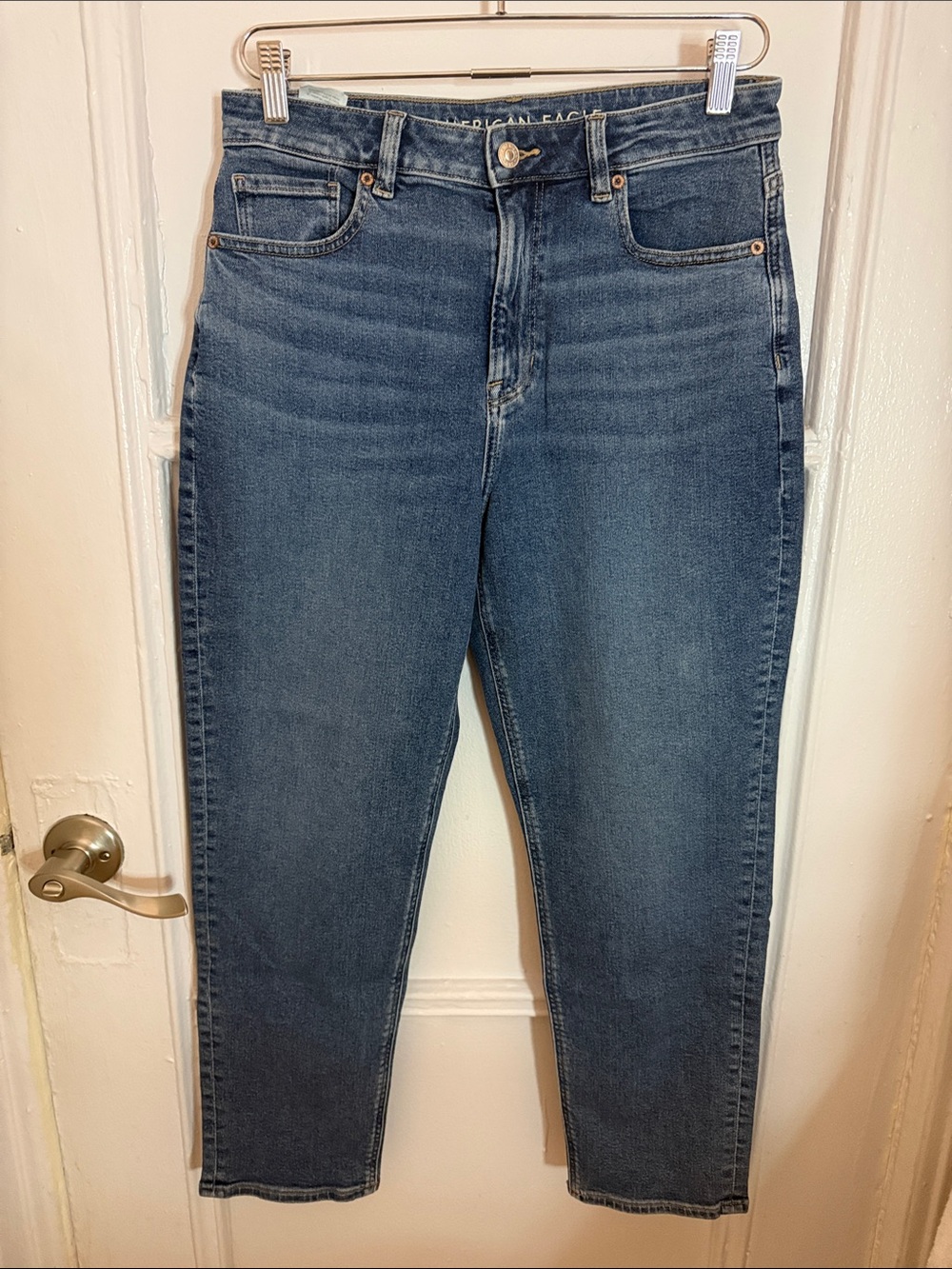 American Eagle Outfitters High-Rise Cropped Straight Jeans - Dark Blue